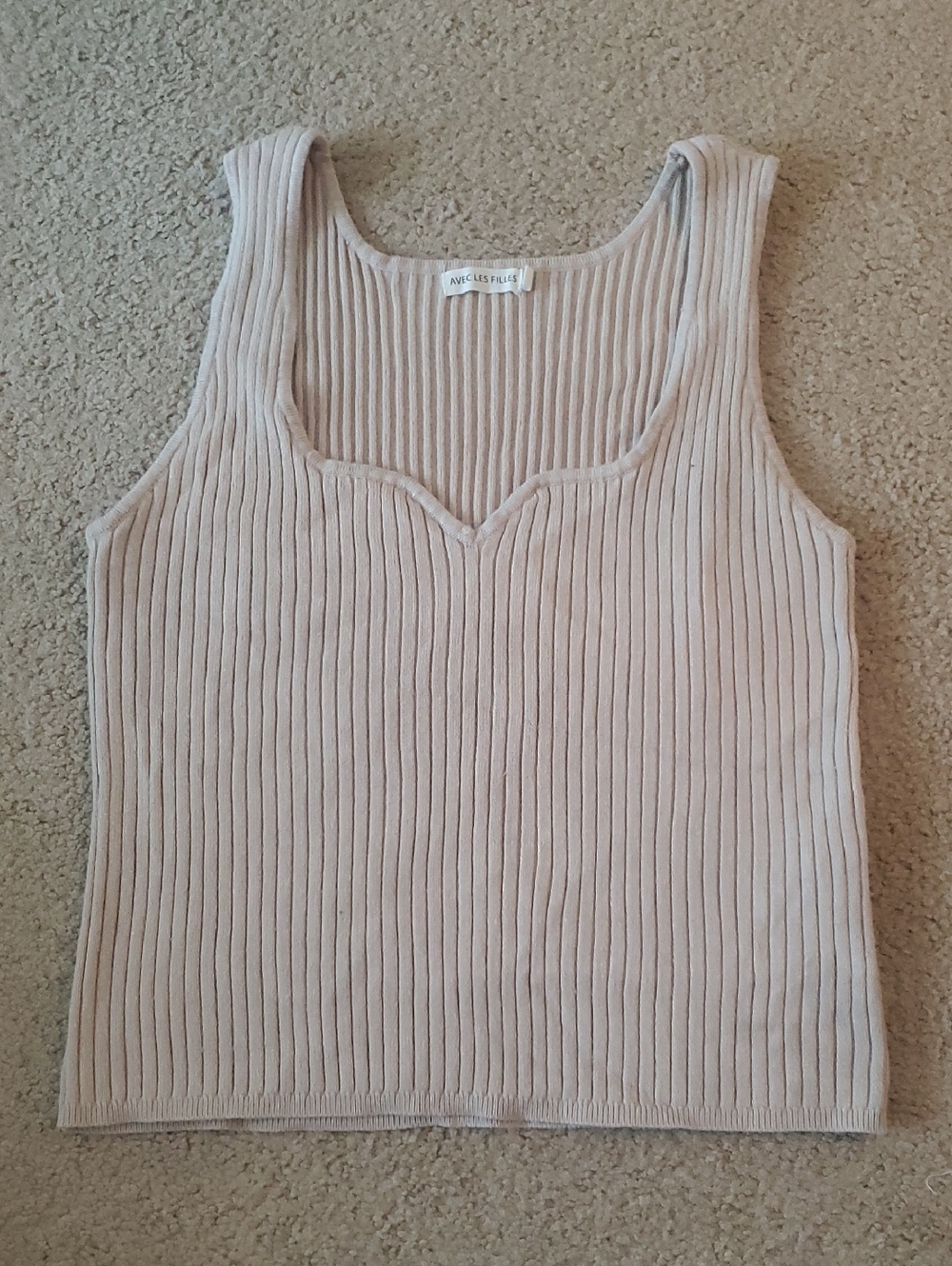 Avec Les Filles Sleeveless Ribbed Tank Top Beige